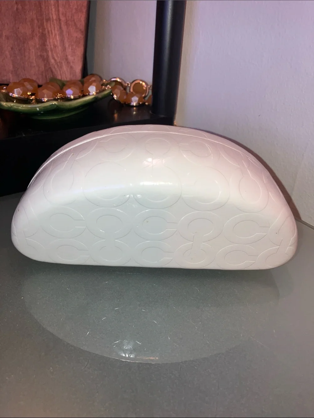 Coach Signature C White Embossed Hard Shell Clamshell Glasses Case
